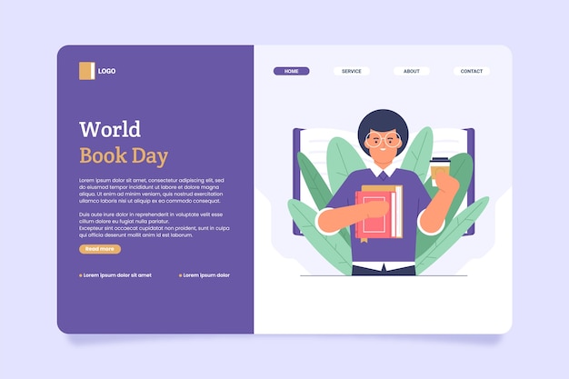 Landingpage-vorlage für den flachen welttag des buches