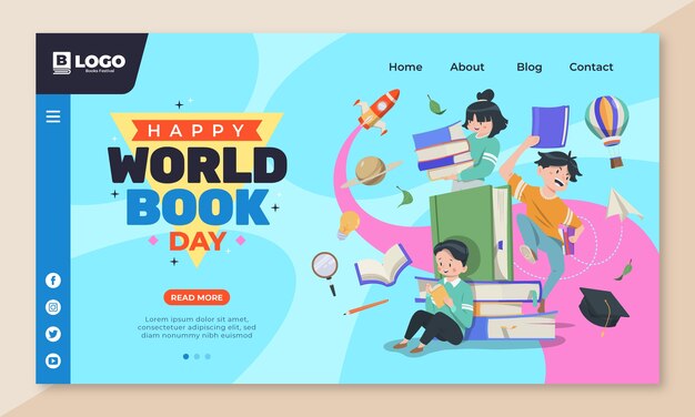 Landingpage-Vorlage für den flachen Welttag des Buches