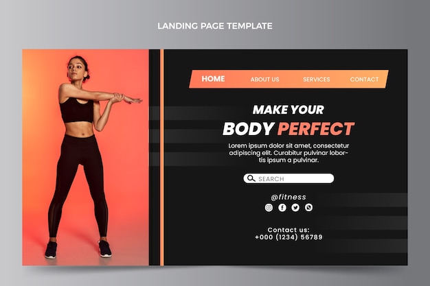 Kostenloser Vektor landingpage-vorlage für fitness mit farbverlauf