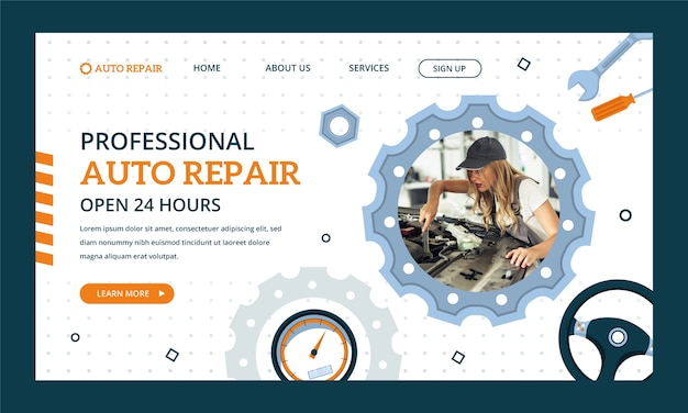 Landingpage-Vorlage für flache Autowerkstätten