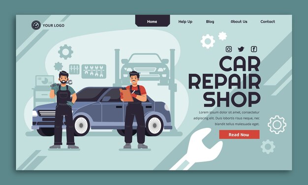Landingpage-Vorlage für flache Autowerkstätten