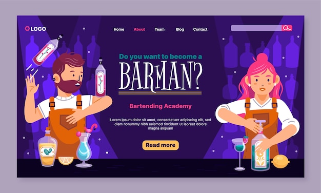 Landingpage-Vorlage für flache Barkeeper