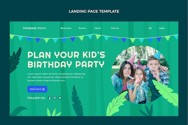 Kostenloser Vektor landingpage-vorlage für flache dschungel-geburtstagsfeiern