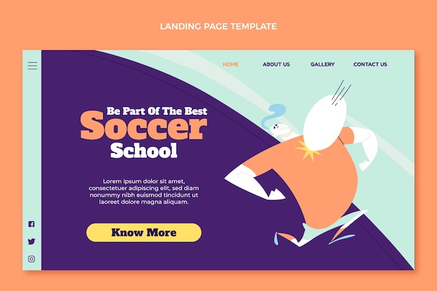 Kostenloser Vektor landingpage-vorlage für flache fußballschulen