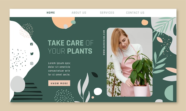 Kostenloser Vektor landingpage-vorlage für flache gartenarbeit