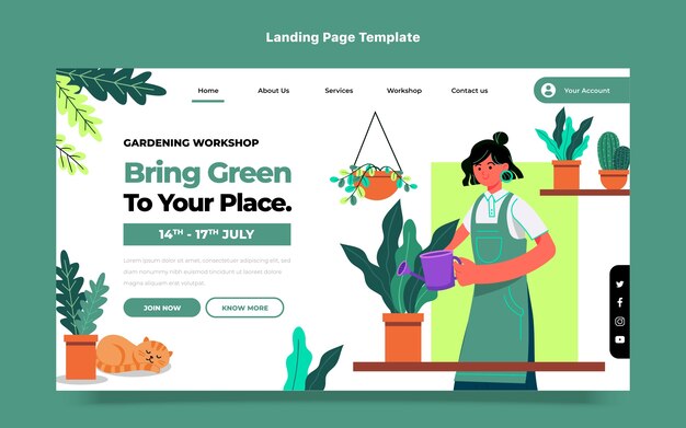 Landingpage-Vorlage für flache Gartenarbeit