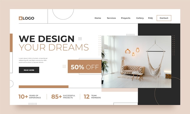 Landingpage-Vorlage für flache Innenarchitektur und Wohnkultur