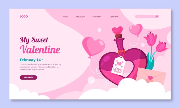 Landingpage-vorlage für flache valentinstagsfeiern