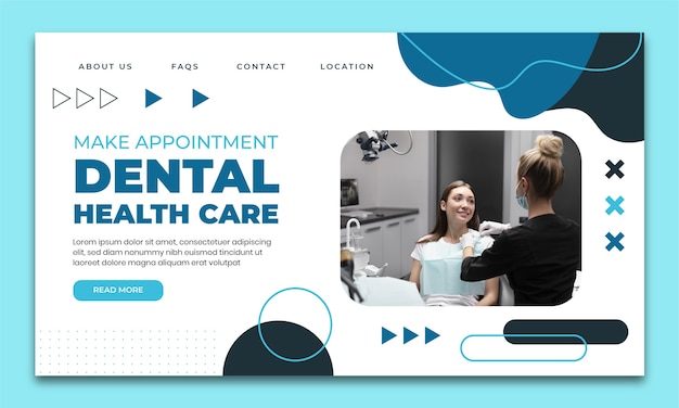 Kostenloser Vektor landingpage-vorlage für flache zahnkliniken