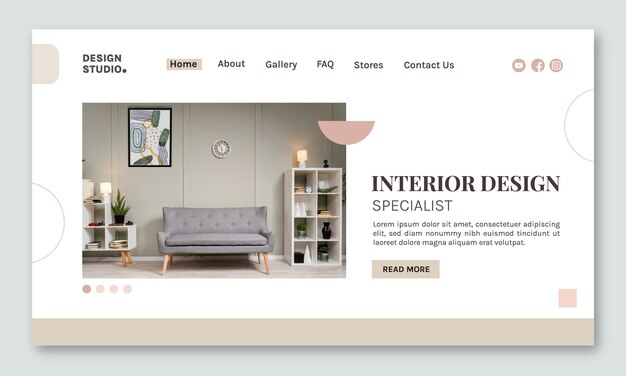 Landingpage-Vorlage für flaches Design mit minimaler Innenarchitektur