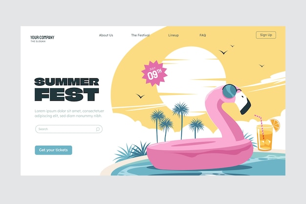 Landingpage-vorlage für flaches sommerfest