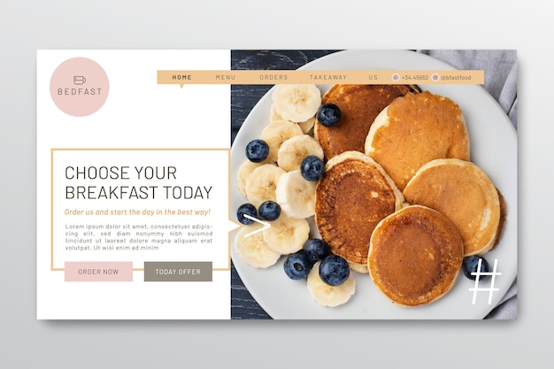 Kostenloser Vektor landingpage-vorlage für frühstücksrestaurants