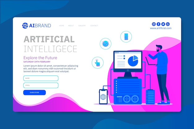 Kostenloser Vektor landingpage-vorlage für künstliche intelligenz