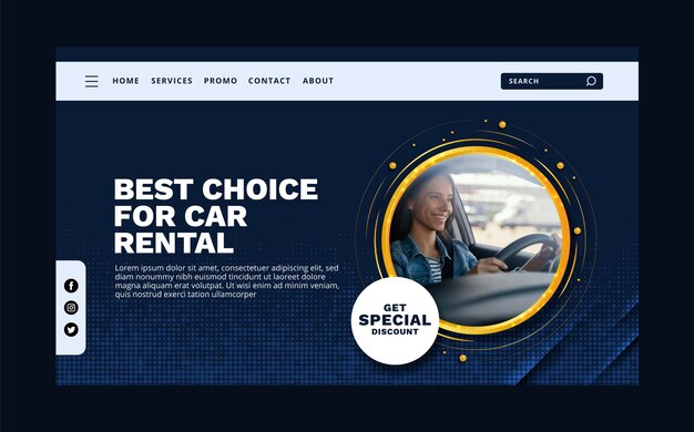 Landingpage-Vorlage für Mietwagen im flachen Design