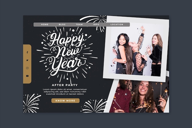 Landingpage-vorlage für neujahrsparty