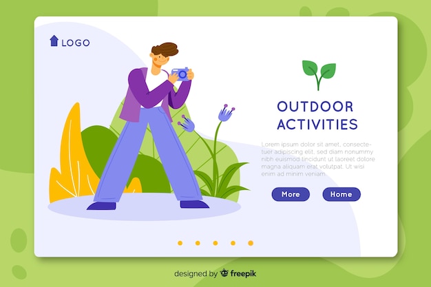 Kostenloser Vektor landingpage-vorlage für outdoor-aktivitäten