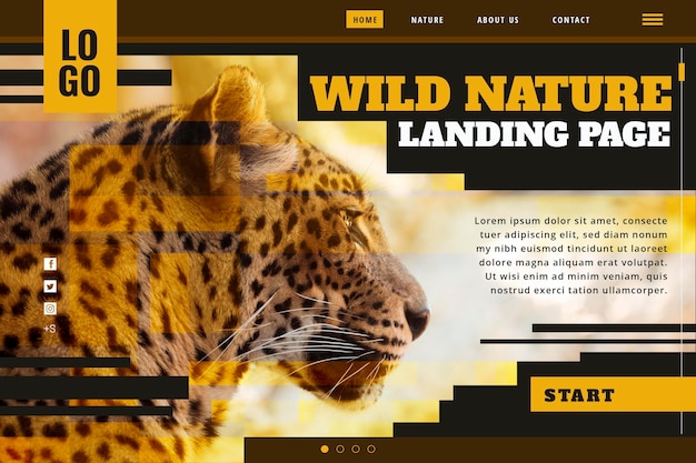 Kostenloser Vektor landingpage-vorlage für wilde natur mit geparden