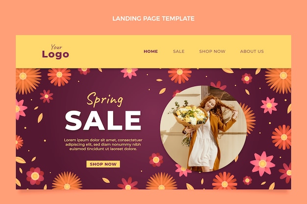 Landingpage-vorlage mit farbverlauf für den frühling