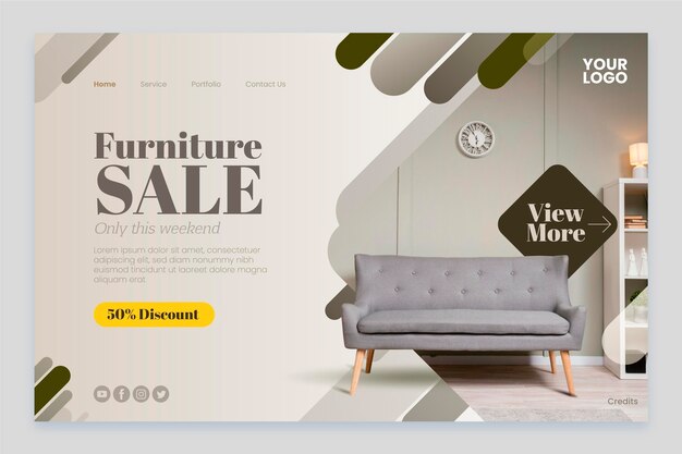 Landingpage zum Verkauf von Farbverlaufsmöbeln mit Foto