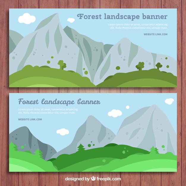 Kostenloser Vektor landschaft banner mit bergen