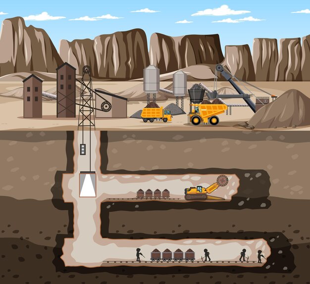 Landschaft der Kohlebergbauindustrie mit U-Bahn