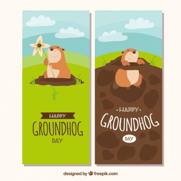 Kostenloser Vektor landschaft groundhog day banner