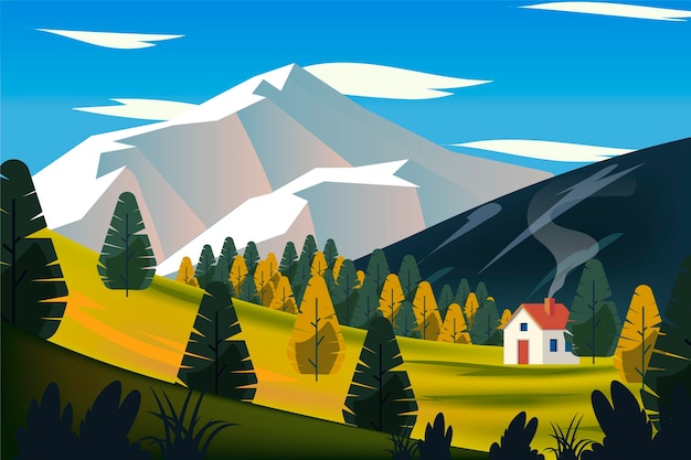 Landschaft mit Haus auf Hügel