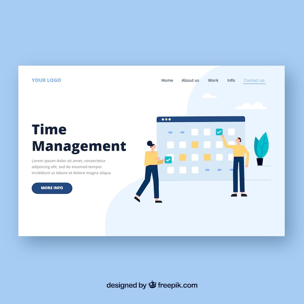 Kostenloser Vektor landungsseitenschablone mit zeitmanagementkonzept