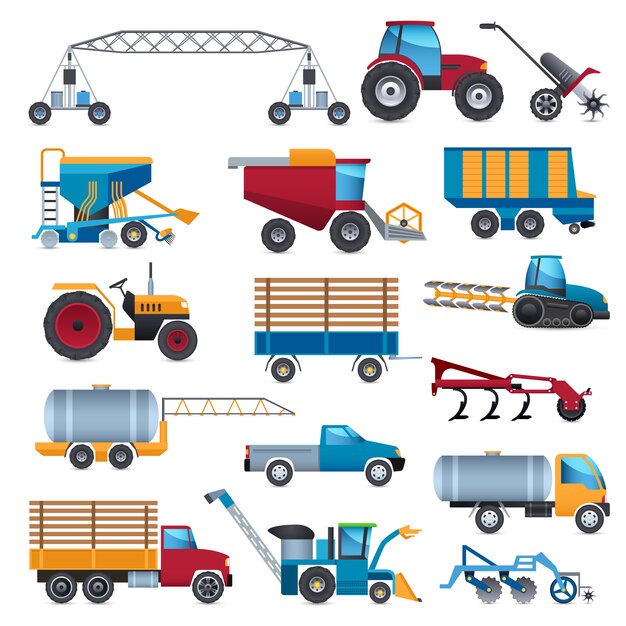 Landwirtschaftliche Maschinen Icons Set