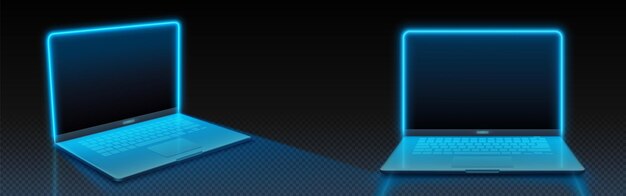 Laptop-Mockup mit neonleuchtenden Rändern auf dem Bildschirm