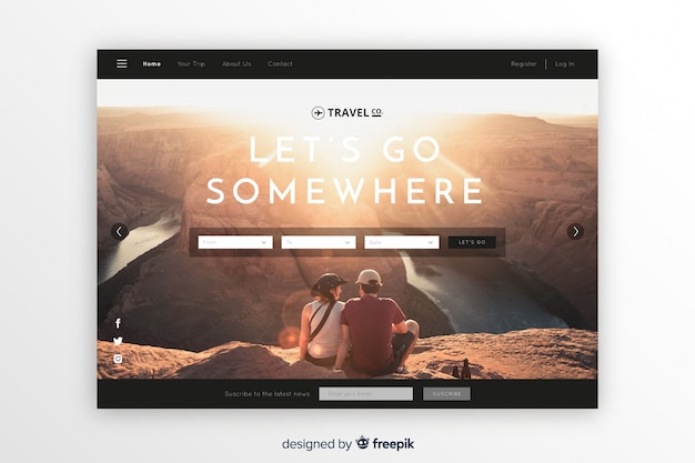Kostenloser Vektor lassen sie uns irgendwohin reisen landing page