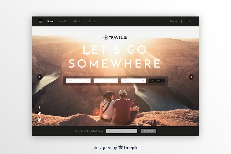 Kostenlose Vektor lassen sie uns irgendwohin reisen landing page