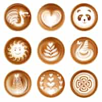 Kostenloser Vektor latte kaffee art set