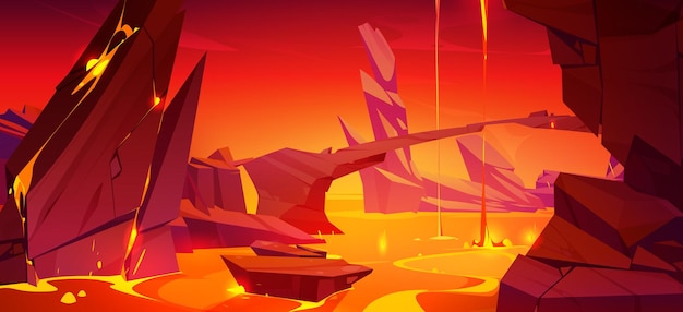 Kostenloser Vektor lava hölle hintergrund höhlenansicht spiel illustration