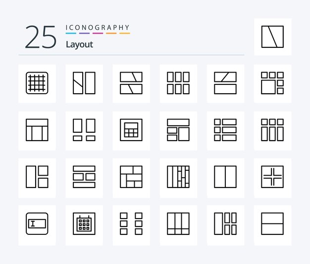 Layout 25-Zeilen-Icon-Pack einschließlich Frame-Drahtgitter-Website-Rechner-Layout