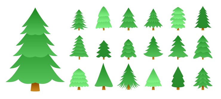 Kostenlose Vektor layouts verschiedener weihnachtsbäume entwerfen in der sammlung