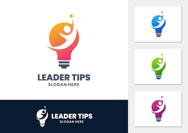 Leader-tipps-logo mit glühbirne Premium Vektoren