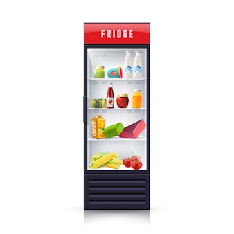 Lebensmittel in der kühlschrank-realistischen illustrations-ikone