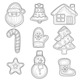 Lebkuchen weihnachten.malbuch antistress für kinder und erwachsene.zen-tangle-stil.schwarz-weiß-zeichnung