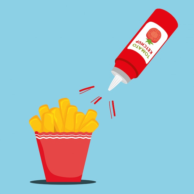 Kostenloser Vektor leckere pommes frites mit ketchup