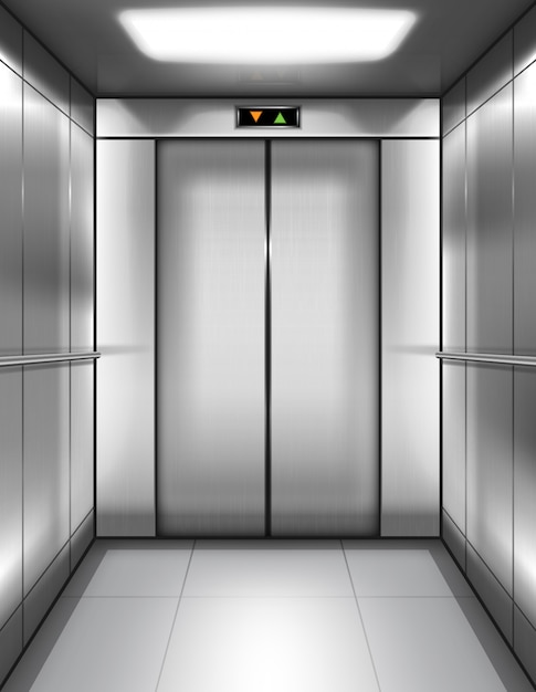 Leere Aufzugskabine mit geschlossenen Türen im Inneren