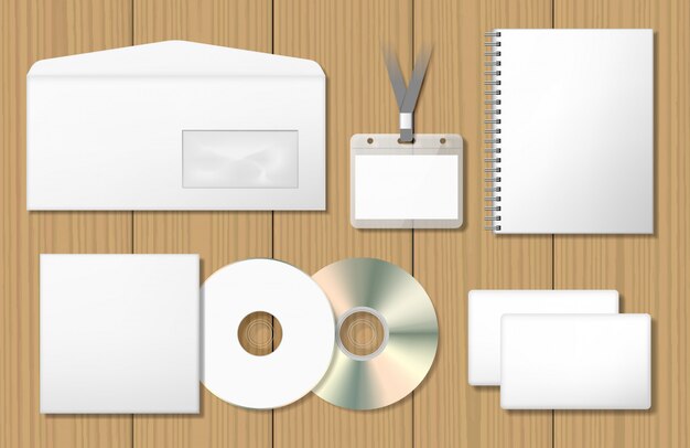 Leere Corporate Identity Modelle Eingestellt Notizblock Cd Cover Namensschild Umschlag Visitenkarte Premium Vektor