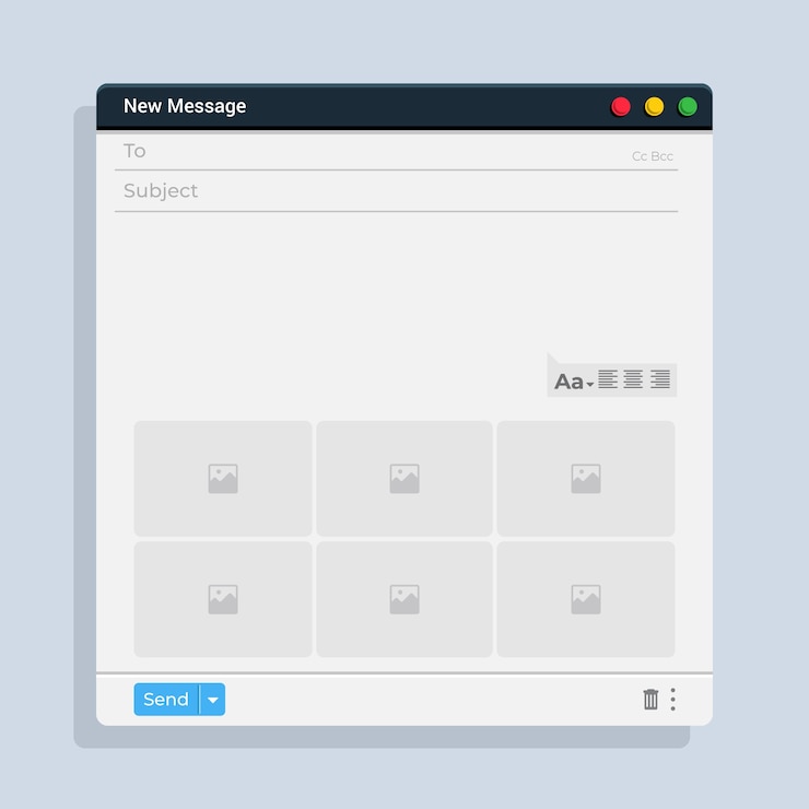 Kostenlose Vektor leere e-mail-vorlage im flachen design