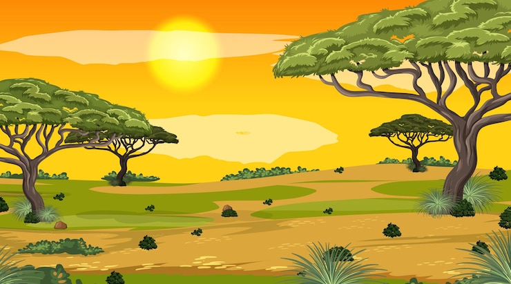 Kostenlose Vektor leere landschaftsszene des naturparks bei sonnenuntergang