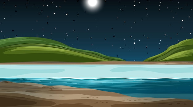 Leere Naturlandschaft in der Nachtszene mit Berghintergrund