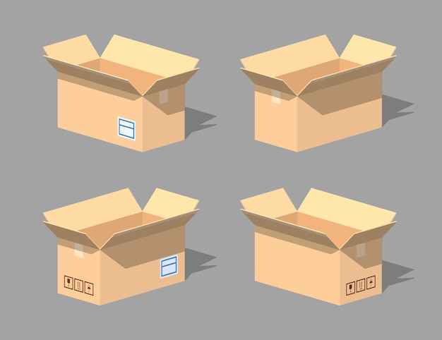 Leeren Karton Offnen Lowpoly Isometrische Vektorillustration 3d Premium Vektor