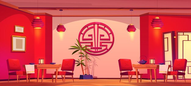 Leerer Innenkarikaturvektor des chinesischen Restaurants