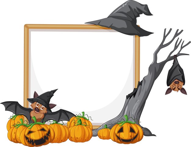 Leeres Holzschild mit Fledermaus im Halloween-Thema
