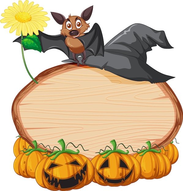 Leeres ovales Holzschild mit Fledermaus im Halloween-Thema