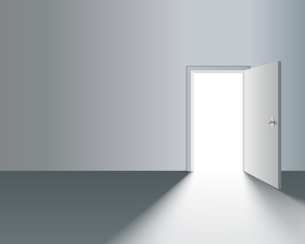 Leichte offene Tür in weißer Wand mit Schatten